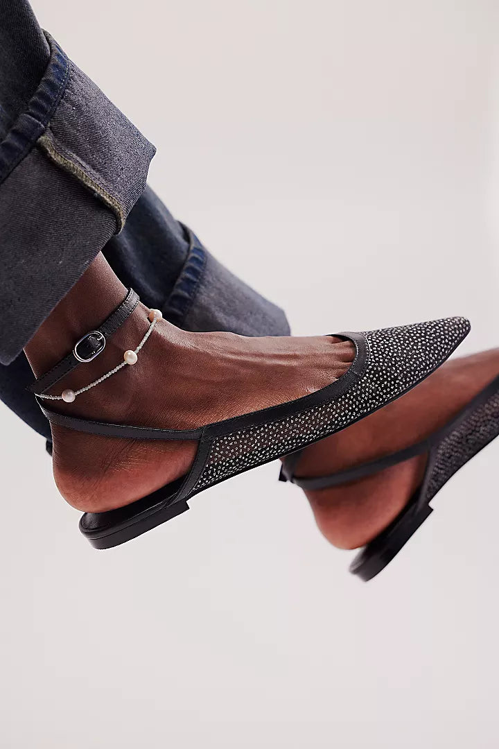 Sheer Glitter Jules Flat - Black