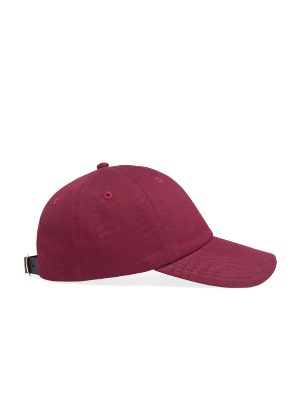 Baseball Cap with Leather Strap & Buckle - Burgundy