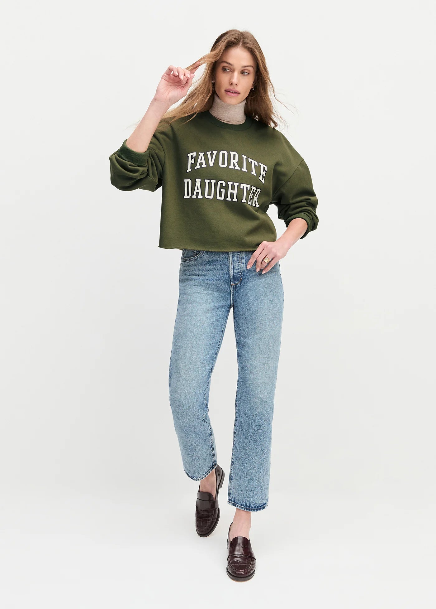 The Cropped Collegiate Sweatshirt - Smoketree/Gardenia