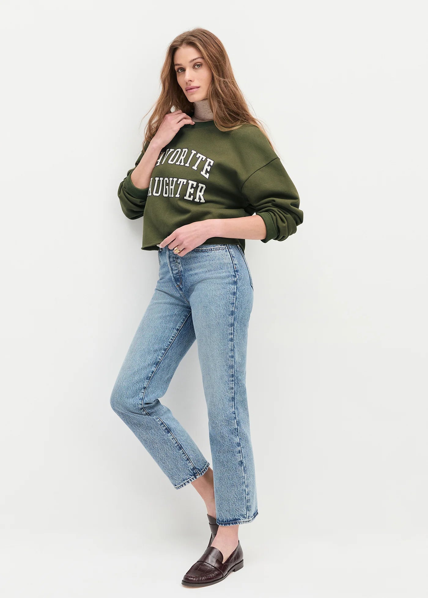 The Cropped Collegiate Sweatshirt - Smoketree/Gardenia
