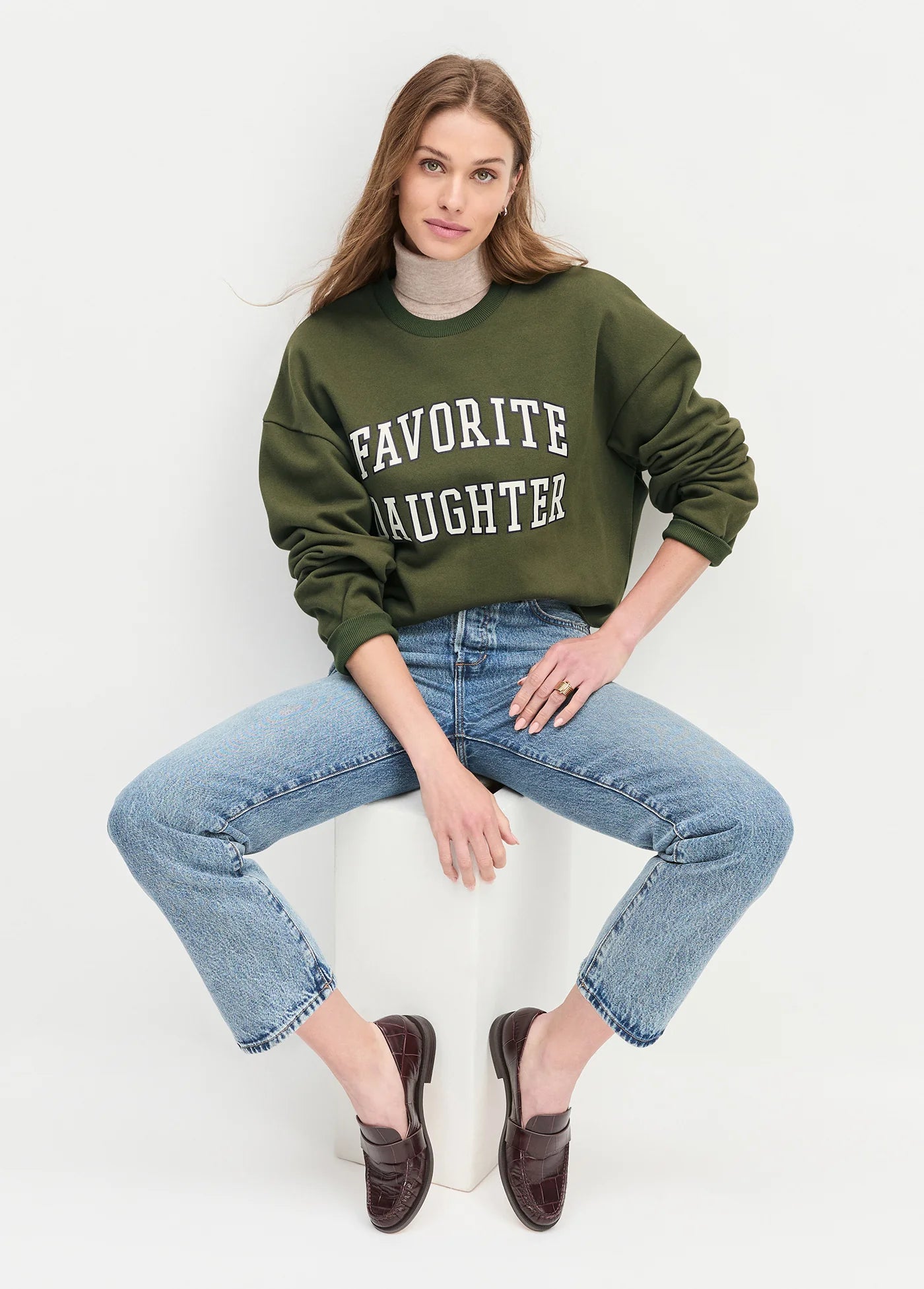 The Cropped Collegiate Sweatshirt - Smoketree/Gardenia