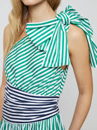 Alexis Cotton One Shoulder Dress- Green/Marine