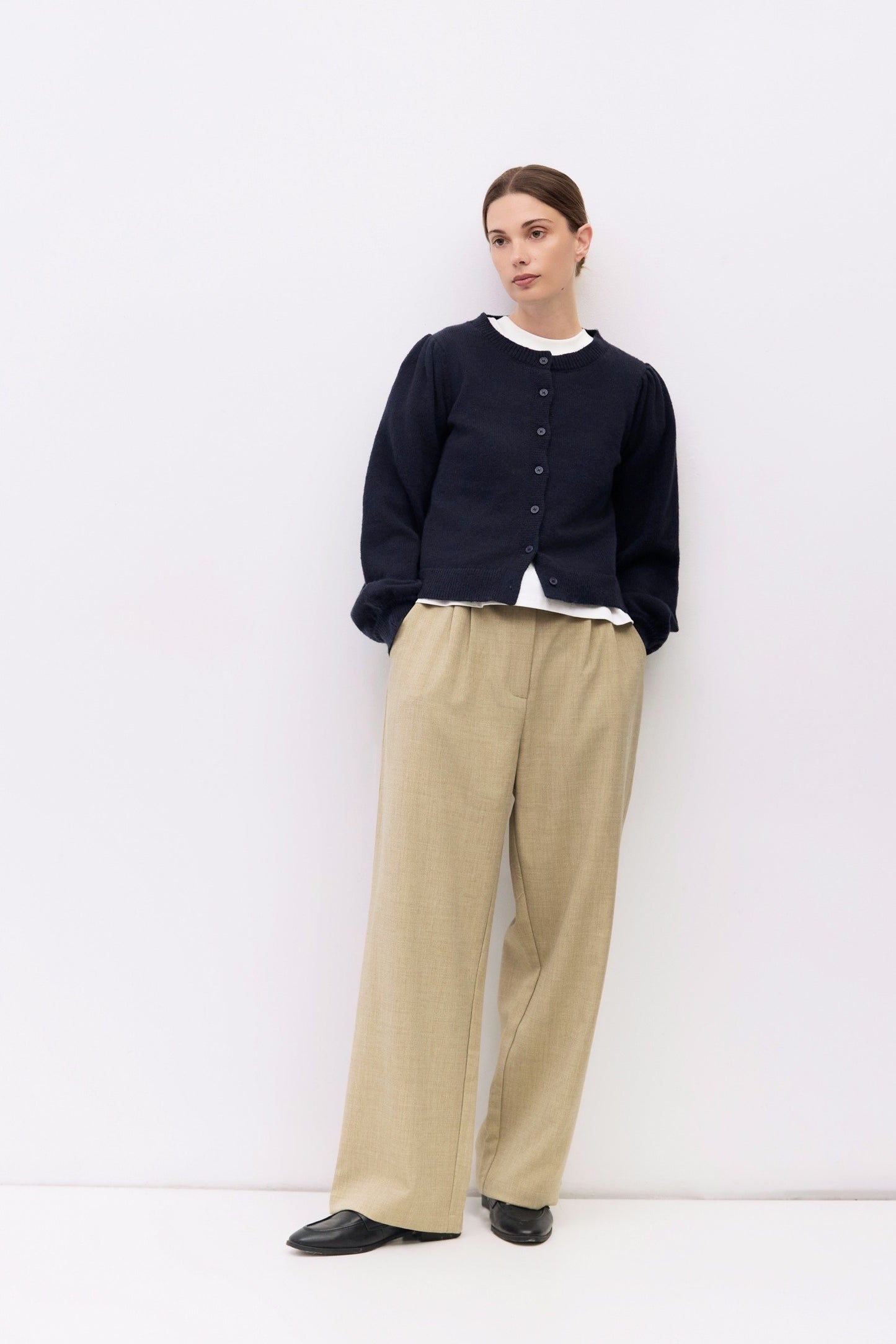 The Sola Puff Sleeve Cardigan - Navy