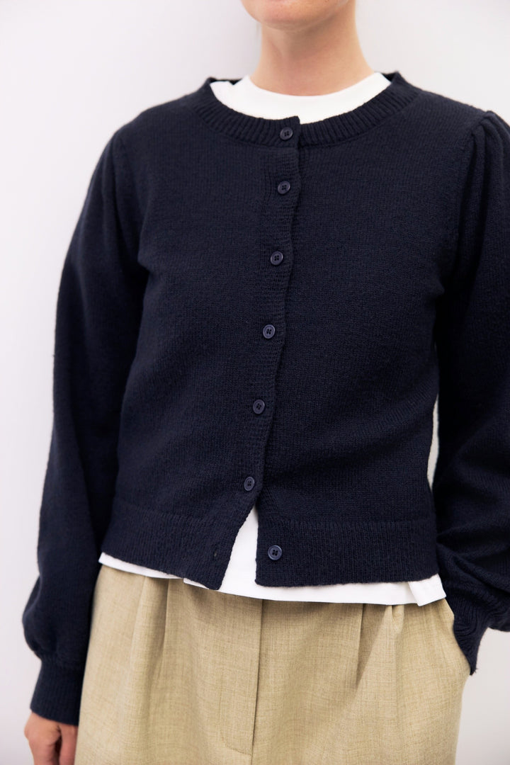The Sola Puff Sleeve Cardigan - Navy