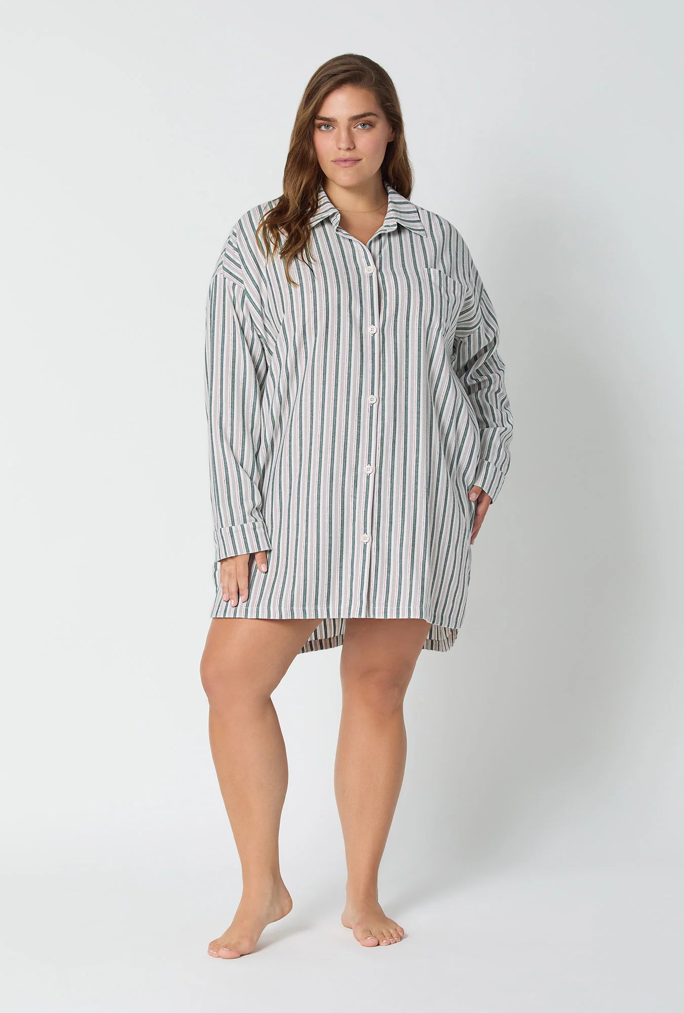 High Low Flannel Boyfriend Shirt - Peppermint