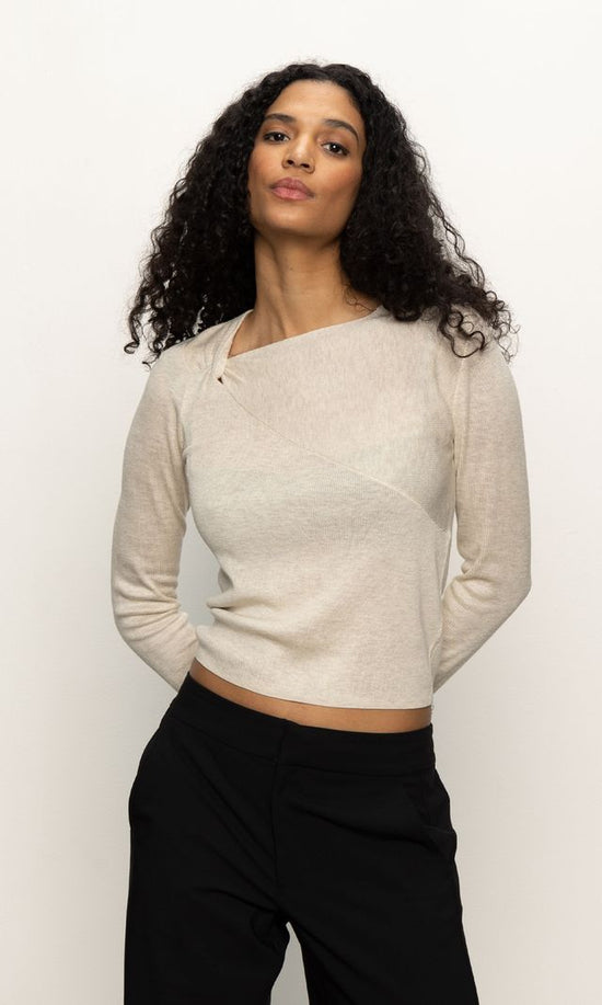 Long Sleeve Shoulder Twist Top - Heather Pearl
