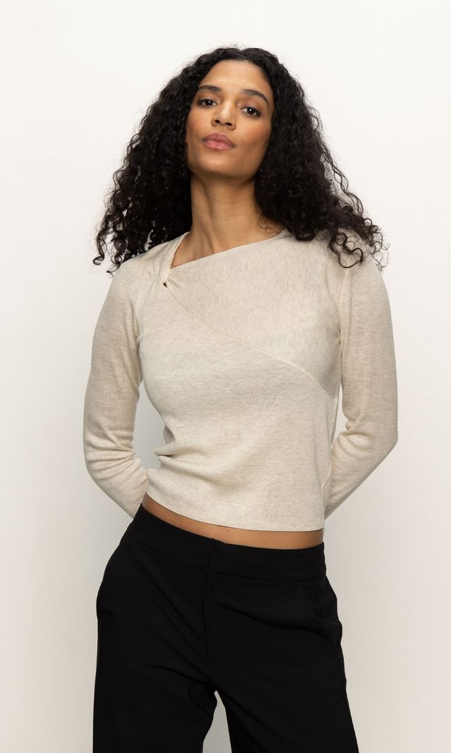 Long Sleeve Shoulder Twist Top - Heather Pearl